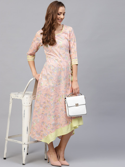 

Shree Women Peach-Coloured Printed Maxi Dress