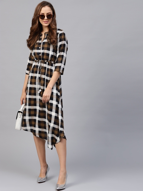 

Shree Women Black & Brown Checked Empire Dress