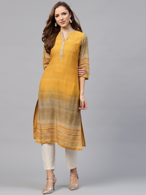 

Shree Women Mustard Yellow Printed Straight Kurta