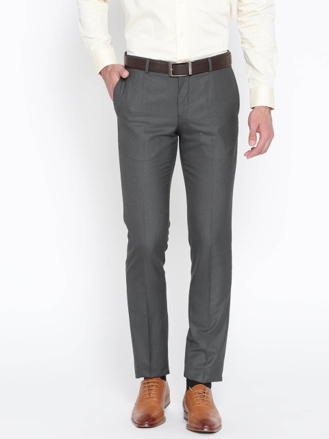 

Blackberrys Men Charcoal Grey Regular Fit Self Design Formal Trousers