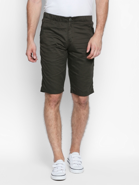 

AVOQ Men Olive Green Solid Regular Fit Regular Shorts