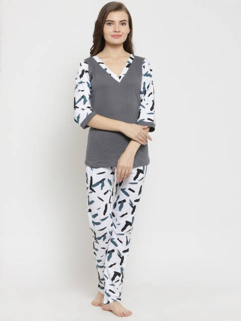 

Claura Women Grey & White Printed Night suit cot-109-grey-LT