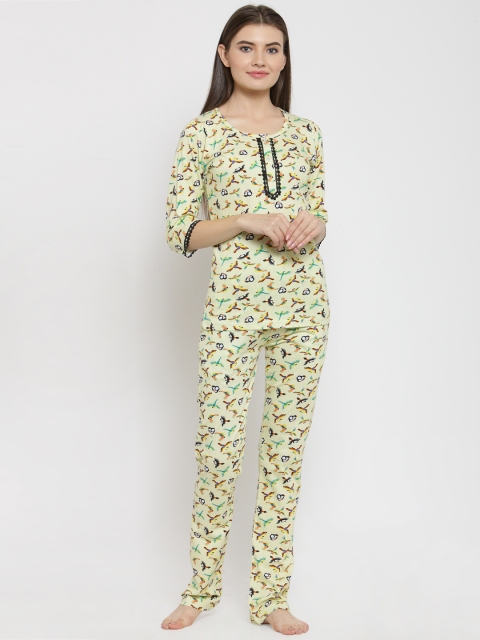 

Claura Women Multicoloured Printed Night suit cot-111-yellow-LT, Multi