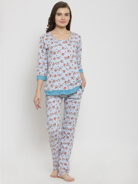 

Claura Women Multicoloured Printed Night suit cot-112-Grey-LT, Multi