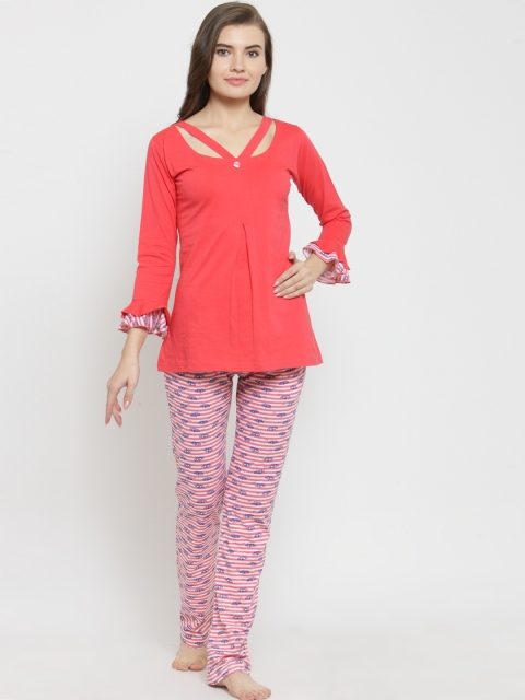 

Claura Women Peach-Coloured Solid Night suit cot-113