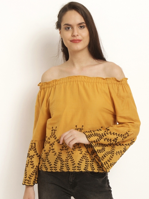 

RARE Women Yellow Printed Bardot Top