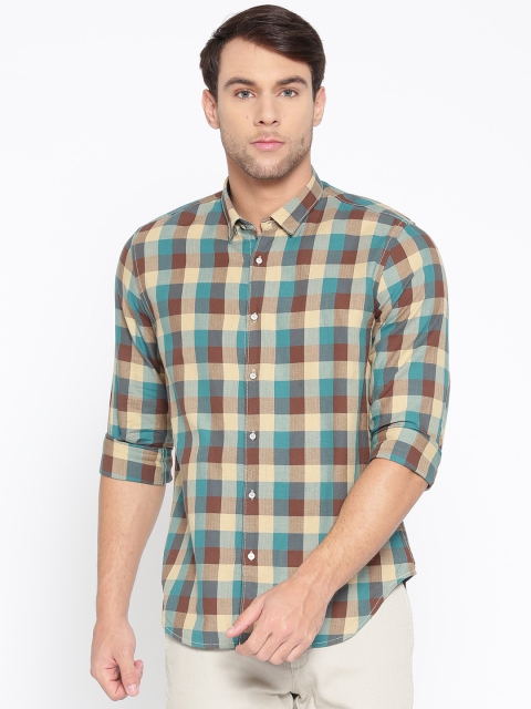 

Blackberrys Men Green & Brown Slim Fit Checked Casual Shirt