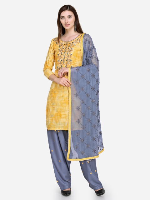 

Satrani Yellow & Grey Cotton Blend Unstitched Dress Material