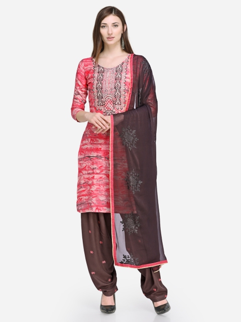 

Satrani Pink & Brown Cotton Blend Unstitched Dress Material