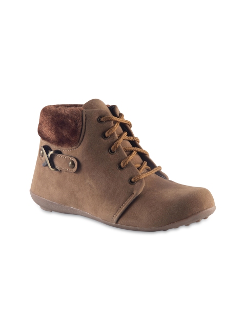

MSC Women Brown Solid Suede Mid-Top Flat Boots
