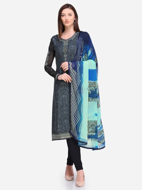 

Stylee LIFESTYLE Navy Blue & Black Poly Crepe Unstitched Dress Material