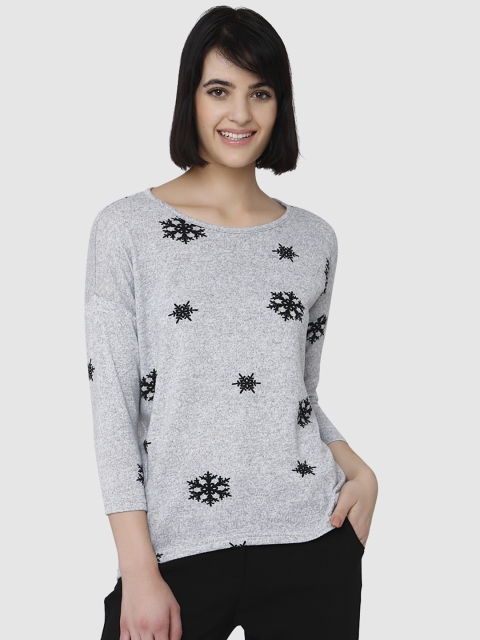 

Vero Moda Women Grey Melange Printed Top