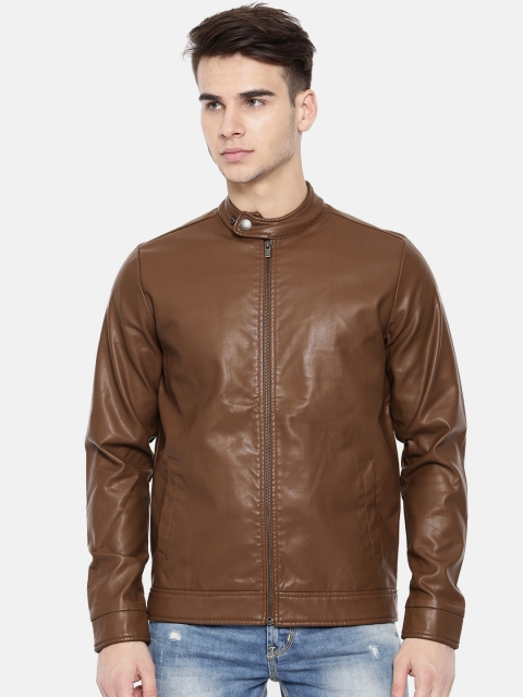 

Pepe Jeans Men Brown Solid Biker Jacket