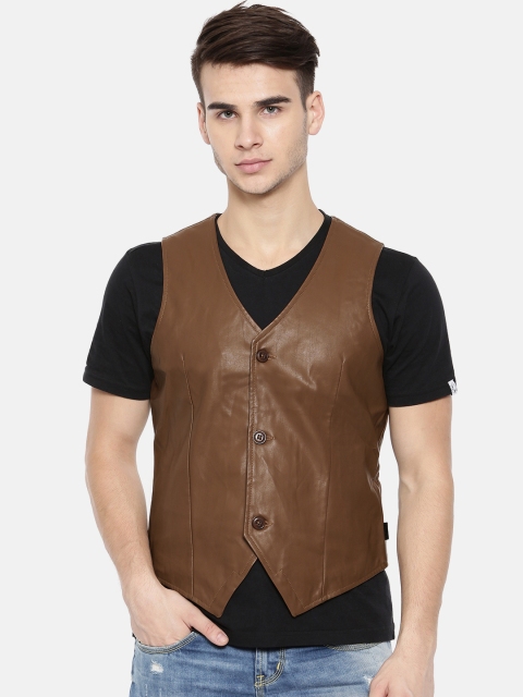 

Pepe Jeans Men Brown Solid Biker Jacket
