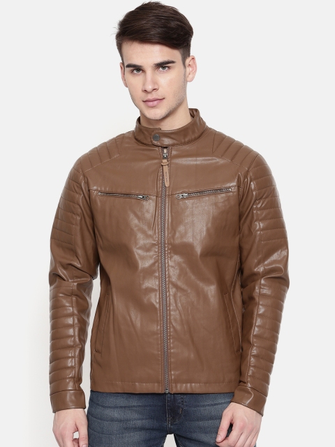 

Pepe Jeans Men Brown Solid Biker Jacket