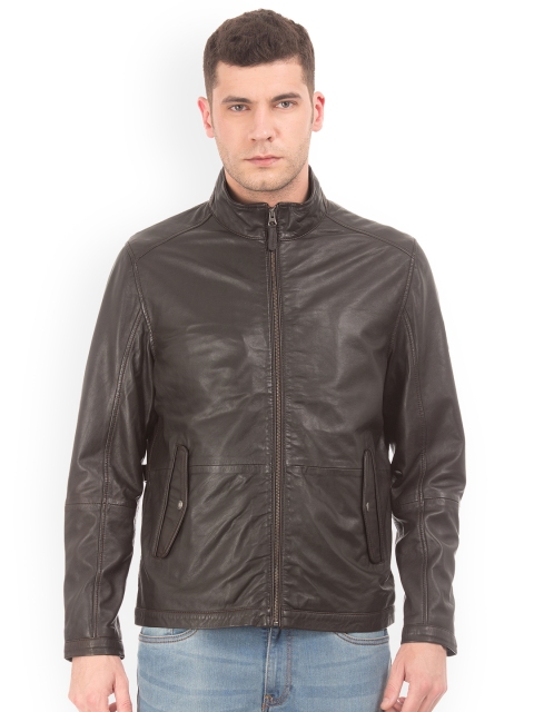 

U.S. Polo Assn. Men Coffee Brown Solid Leather Jacket