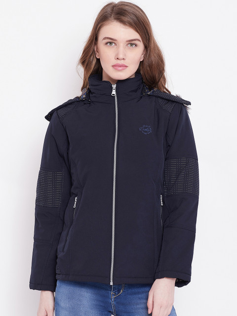 

Duke Women Navy Blue Solid Insulator Parka Jacket with Detachable Hood