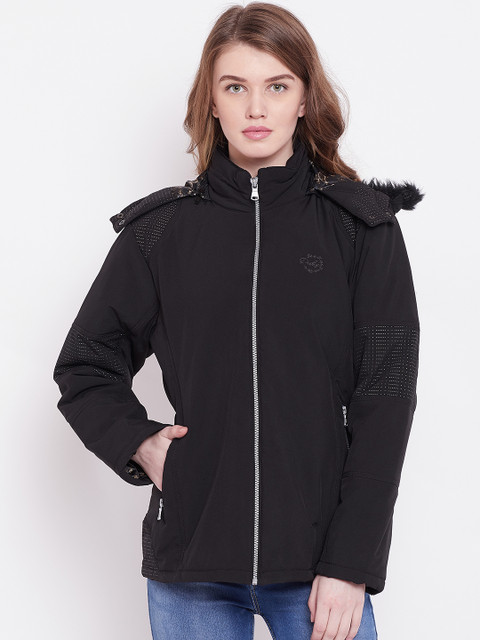 

Duke Women Black Solid Insulator Parka Jacket with Detachable Hood