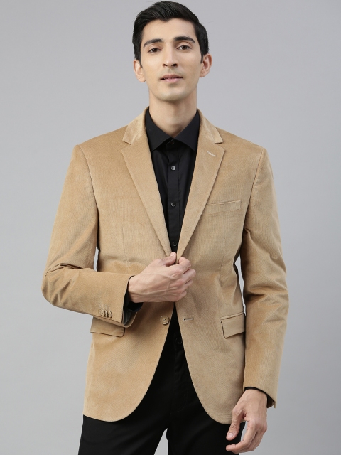 

V Dot Men Beige Solid Slim-Fit Single-Breasted Smart Casual Blazer
