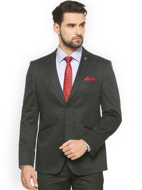 

V Dot Men Blue Self-Design Single-Breasted Blazer