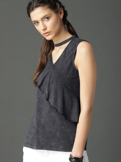 

Roadster Women Black Solid Layered Pure Cotton Top