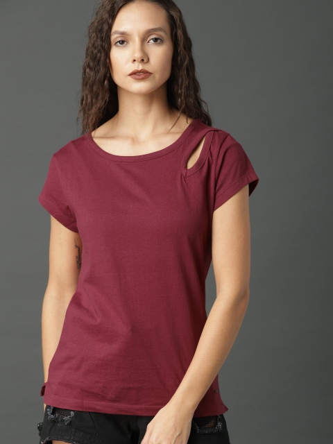 

Roadster Women Burgundy Solid Pure Cotton Top