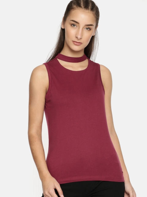 

Roadster Women Maroon Solid Pure Cotton Top
