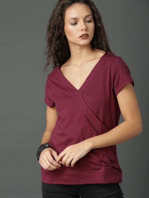 

Roadster Women Burgundy Solid Pure Cotton Top