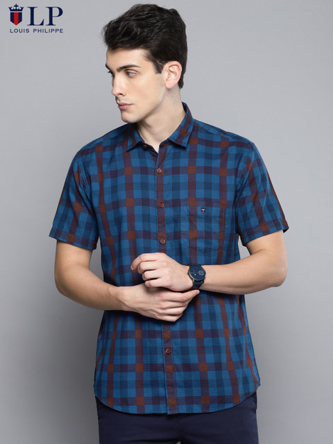 

Louis Philippe Sport Men Blue & Maroon Slim Fit Checked Casual Shirt