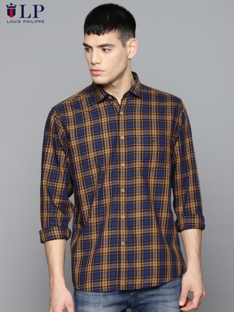 

Louis Philippe Sport Men Navy Blue & Mustard Yellow Slim Fit Checked Casual Shirt