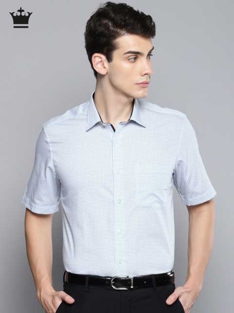 

Louis Philippe Men White & Blue Slim Fit Printed Formal Shirt