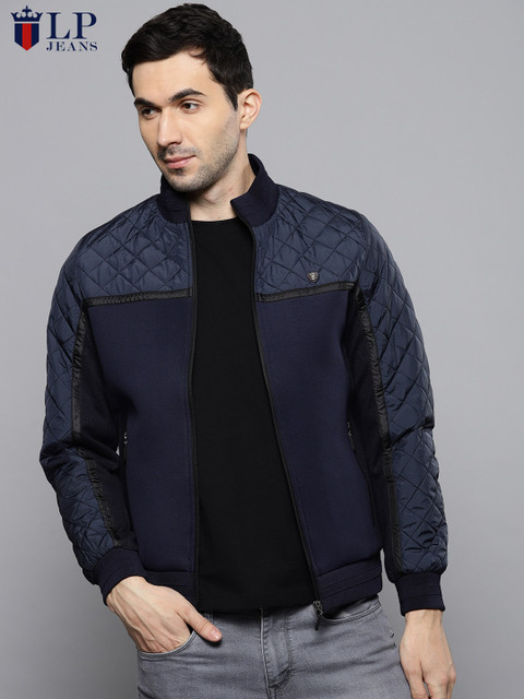 

Louis Philippe Men Navy Blue Solid Bomber Jacket