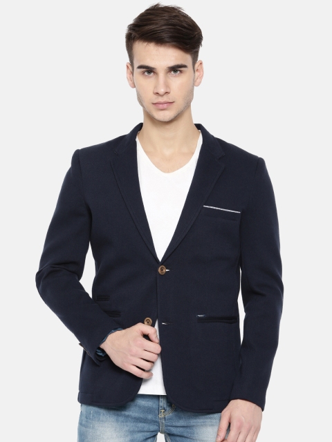 

Pepe Jeans Navy Solid Single-Breasted Casual Blazer, Navy blue