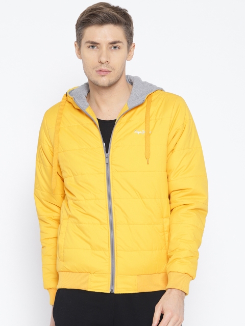 

Pepe Jeans Men Yellow Solid Hooded Bomber Jacket