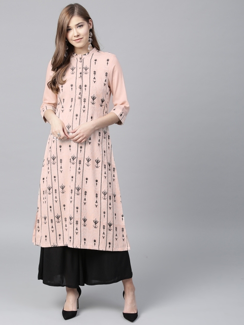 

W Women Peach-Coloured Woven Design A-Line Kurta