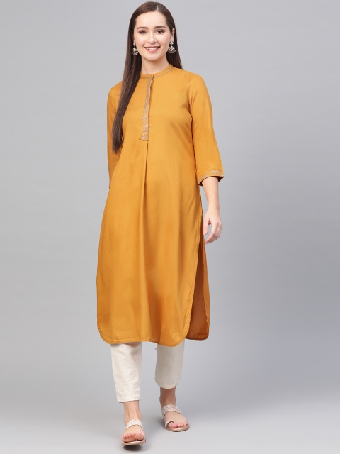 

W Women Mustard Yellow Solid Straight Kurta