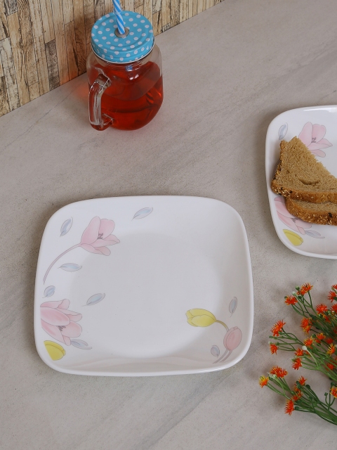 

Corelle White Printed 6 Pieces Glass Square Dinner Plate