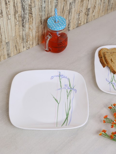 

Corelle White Printed 6 Pieces Glass Square Dinner Plate Set