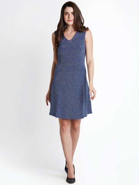 

Annabelle by Pantaloons Women Blue Self Design Fit and Flare Dress
