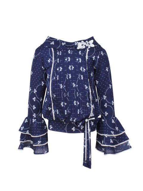 

CUTECUMBER Girls Navy Blue Printed Blouson Top