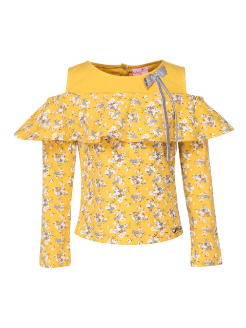 

CUTECUMBER Girls Yellow Printed Top
