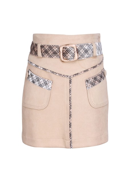

CUTECUMBER Girls Beige Checked Straight Skirt