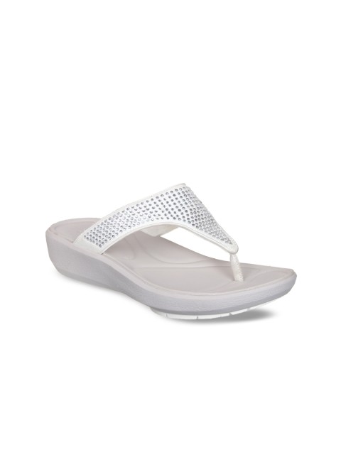 

Clarks Women White Embellished T-Strap Flats