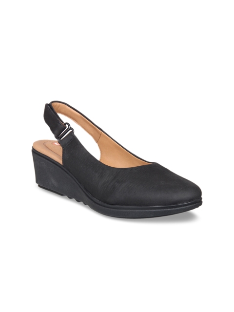 

Clarks Women Black Nubuck Leather Solid Heels