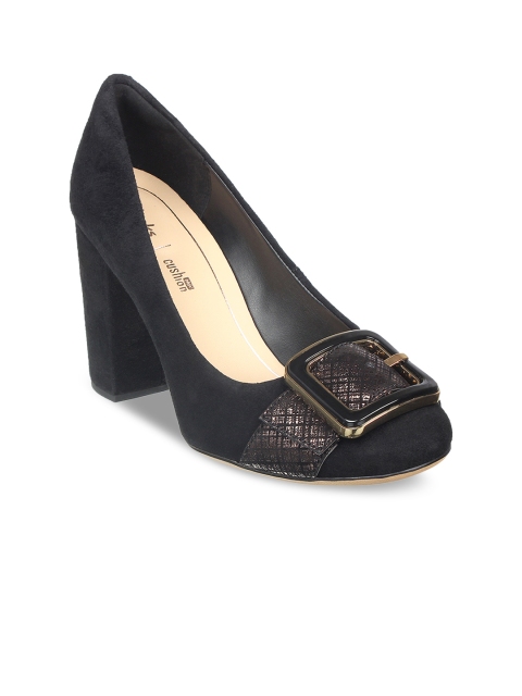 

Clarks Women Black Suede Solid Pumps