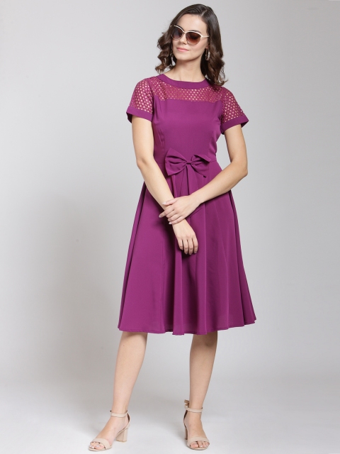 

plusS Women Purple Self Design Fit and Flare Dress