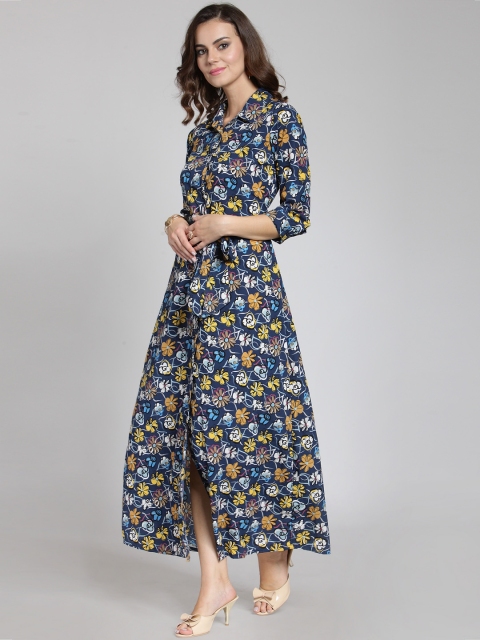 

plusS Women Blue Printed Maxi Dress