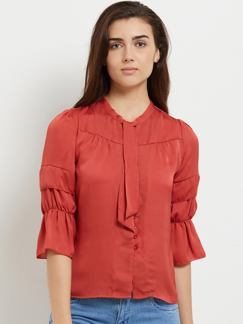 

109F Women Red Regular Fit Solid Casual Shirt