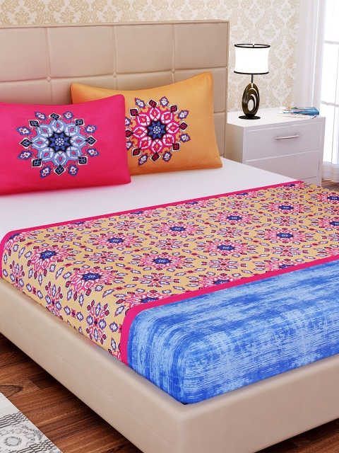 

SEJ by Nisha Gupta Blue Ethnic Motifs Flat 210 TC Cotton Double Bedsheet 2 Pillow Covers