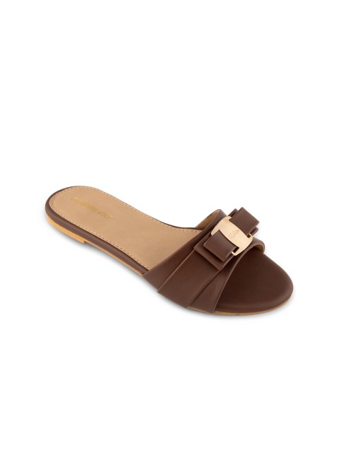 

Signature Sole Women Coffee Brown Solid Synthetic Patent Open Toe Flats